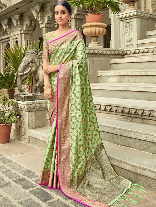 women zari work banarasi saree with blouse - 21317513 -  Standard Image - 0