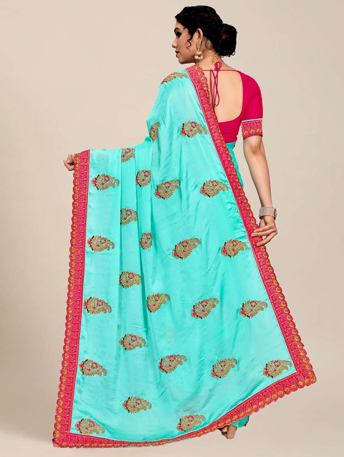women light blue embroidered saree with blouse - 21317614 -  Standard Image - 1
