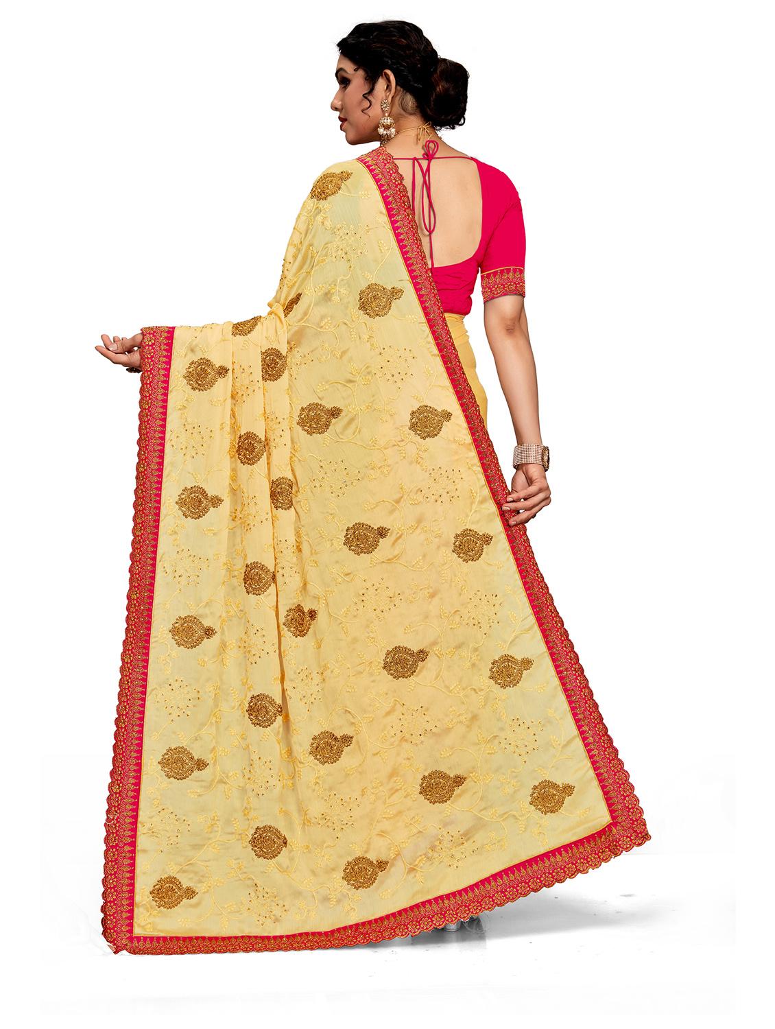 women yellow embroidered saree with blouse - 21317633 - Standard Image - 1