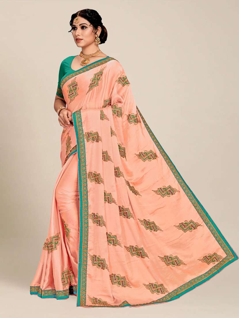 women peach embroidered saree with blouse - 21317681 -  Standard Image - 1