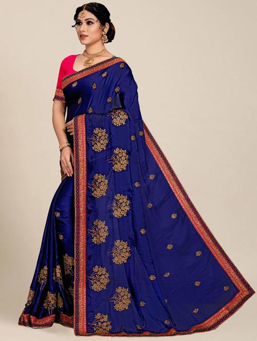 women blue embroidered saree with blouse - 21317701 - Standard Image - 0