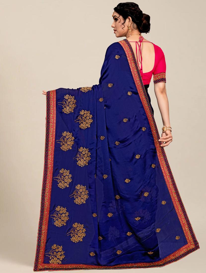 women blue embroidered saree with blouse - 21317701 -  Standard Image - 1