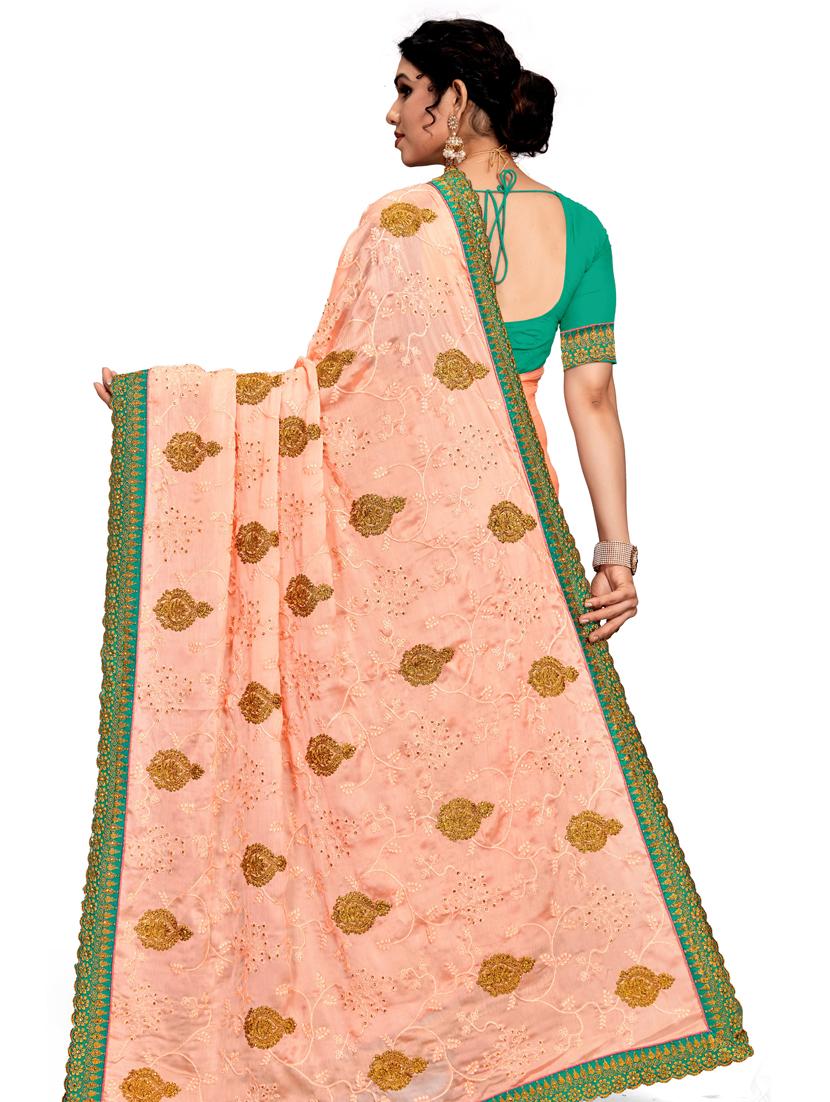 women peach embroidered saree with blouse - 21317707 - Standard Image - 1
