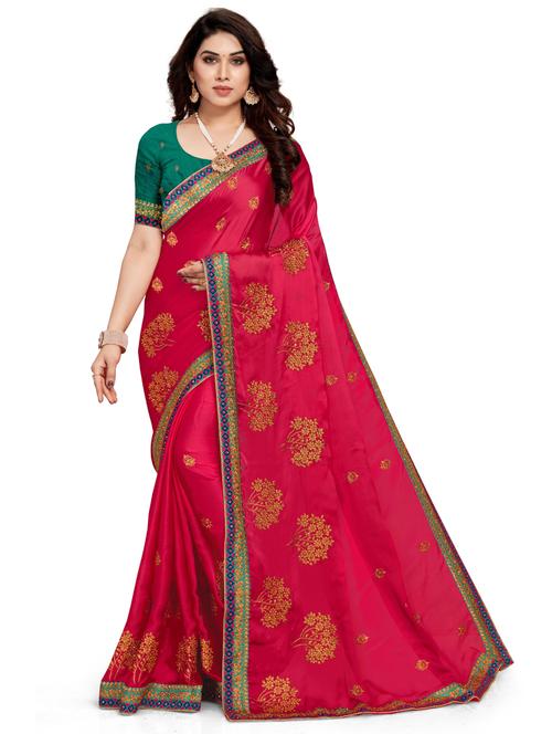 wome pink embroidered saree with blouse - 21317711 - Standard Image - 0