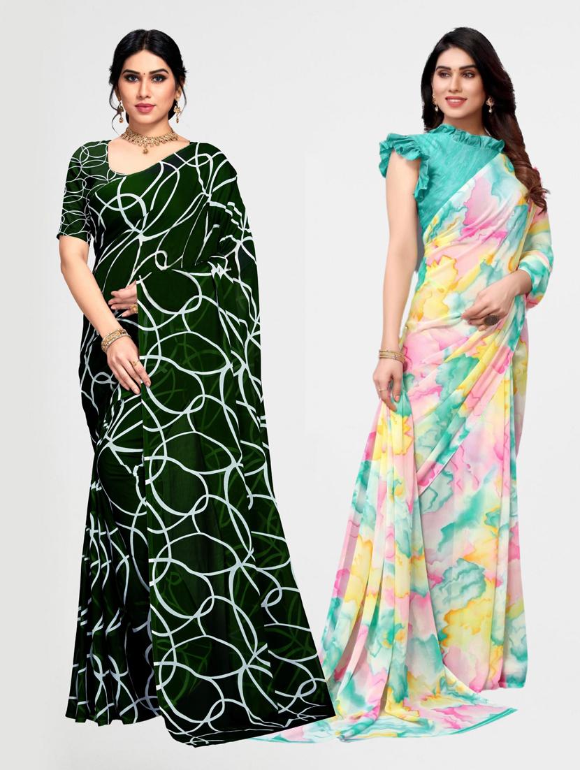 women pack of 2 printed saree with blouse - 21317745 -  Zoom Image - 0