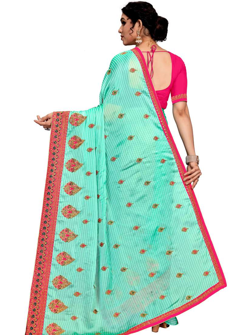 women sea green embroidered saree with blouse - 21317874 -  Standard Image - 1