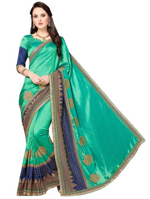 women green zari work embroidered saree with blouse - 21317911 -  Standard Image - 0