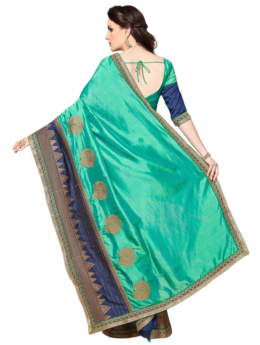 women green zari work embroidered saree with blouse - 21317911 -  Standard Image - 1