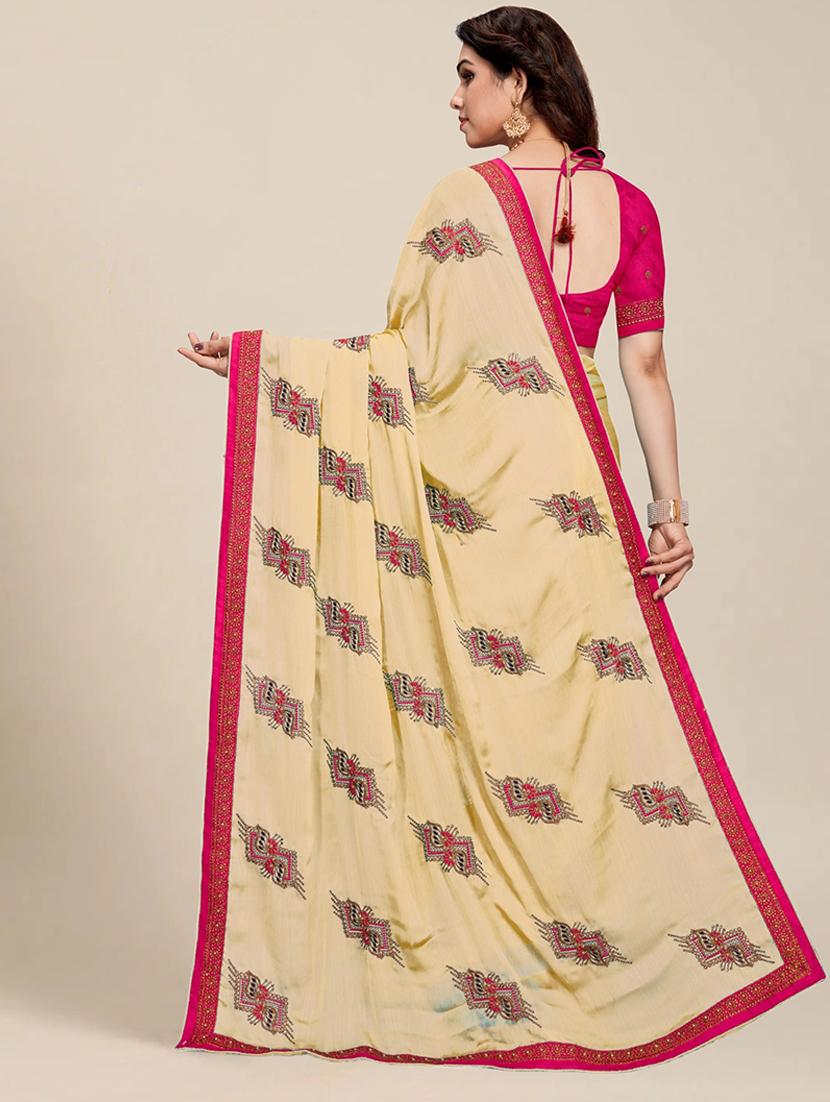 women cream embroidered saree with blouse - 21317925 -  Standard Image - 1