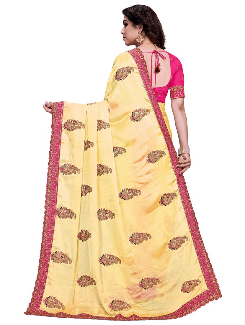 women yellow embroidered saree with blouse - 21317928 -  Standard Image - 1