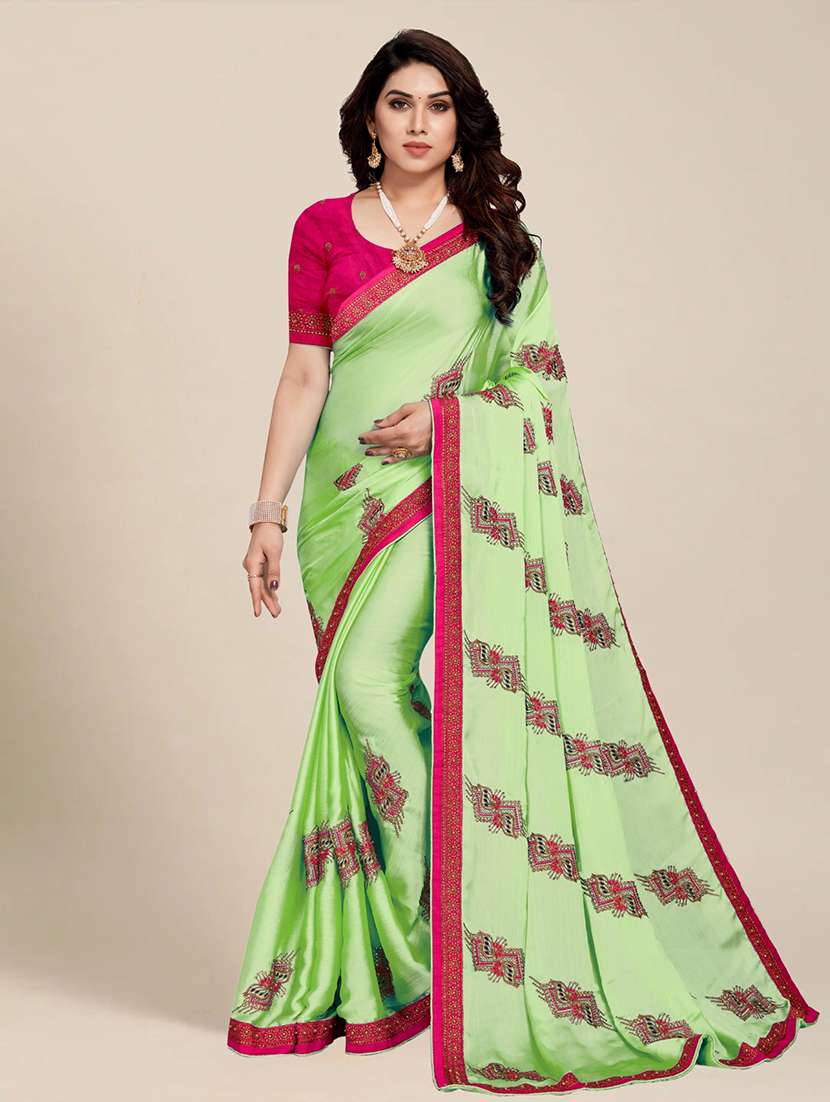 women neo mint embroidered saree with blouse