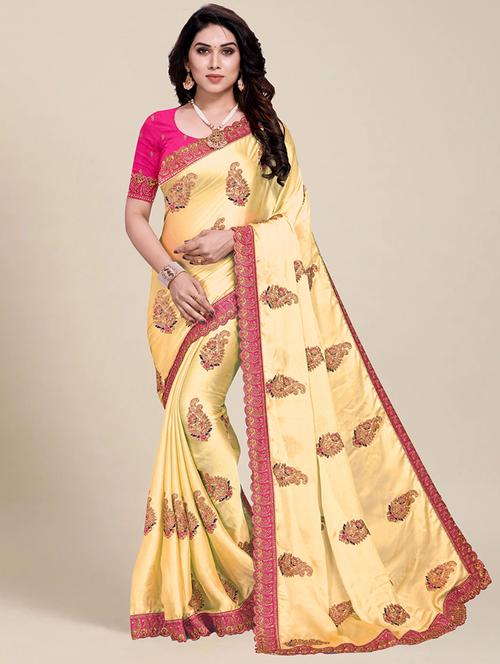 women yellow embroidered saree with blouse - 21318002 - Standard Image - 0