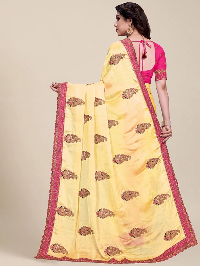 women yellow embroidered saree with blouse - 21318002 - Standard Image - 1