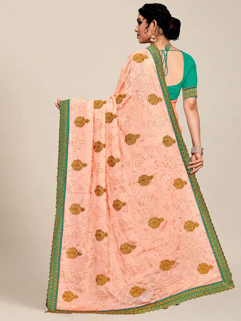 women peach embroidered saree with blouse - 21318017 -  Standard Image - 1