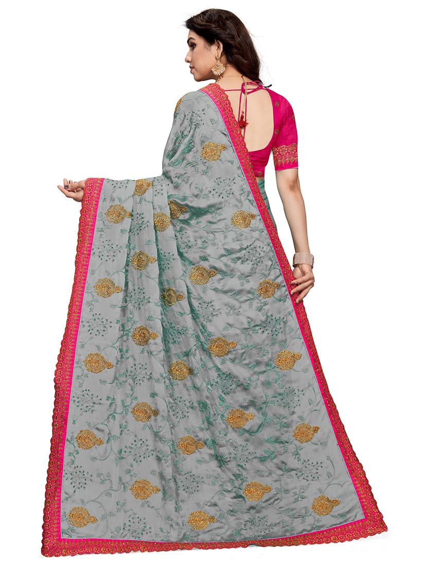 women grey embroidered saree with blouse - 21318020 -  Standard Image - 1