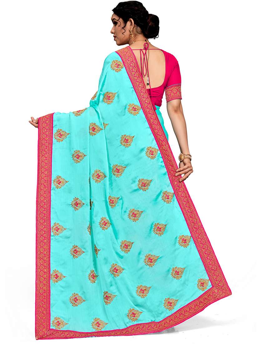 women light blue embroidered saree with blouse - 21318083 -  Standard Image - 1