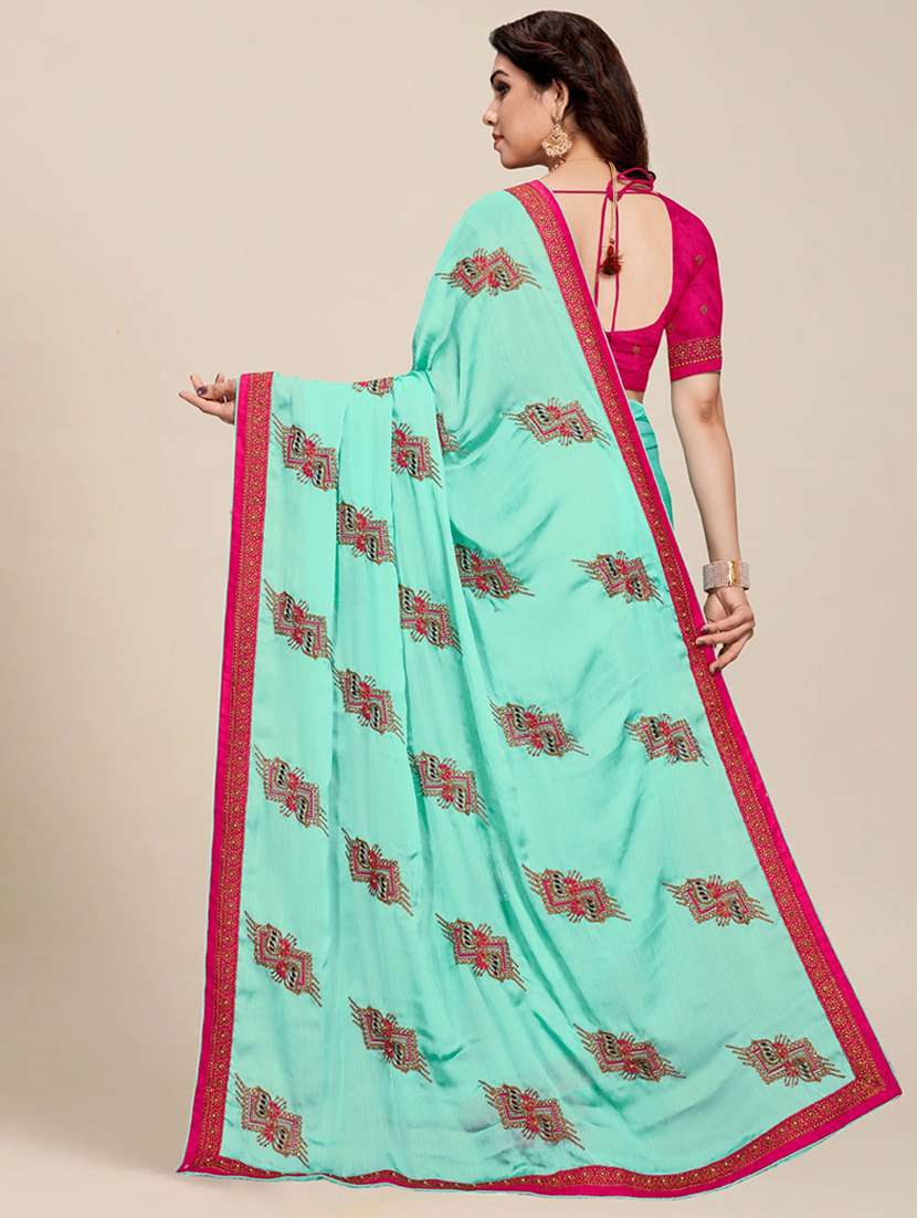 women sea green embroidered saree with blouse - 21318109 -  Standard Image - 1