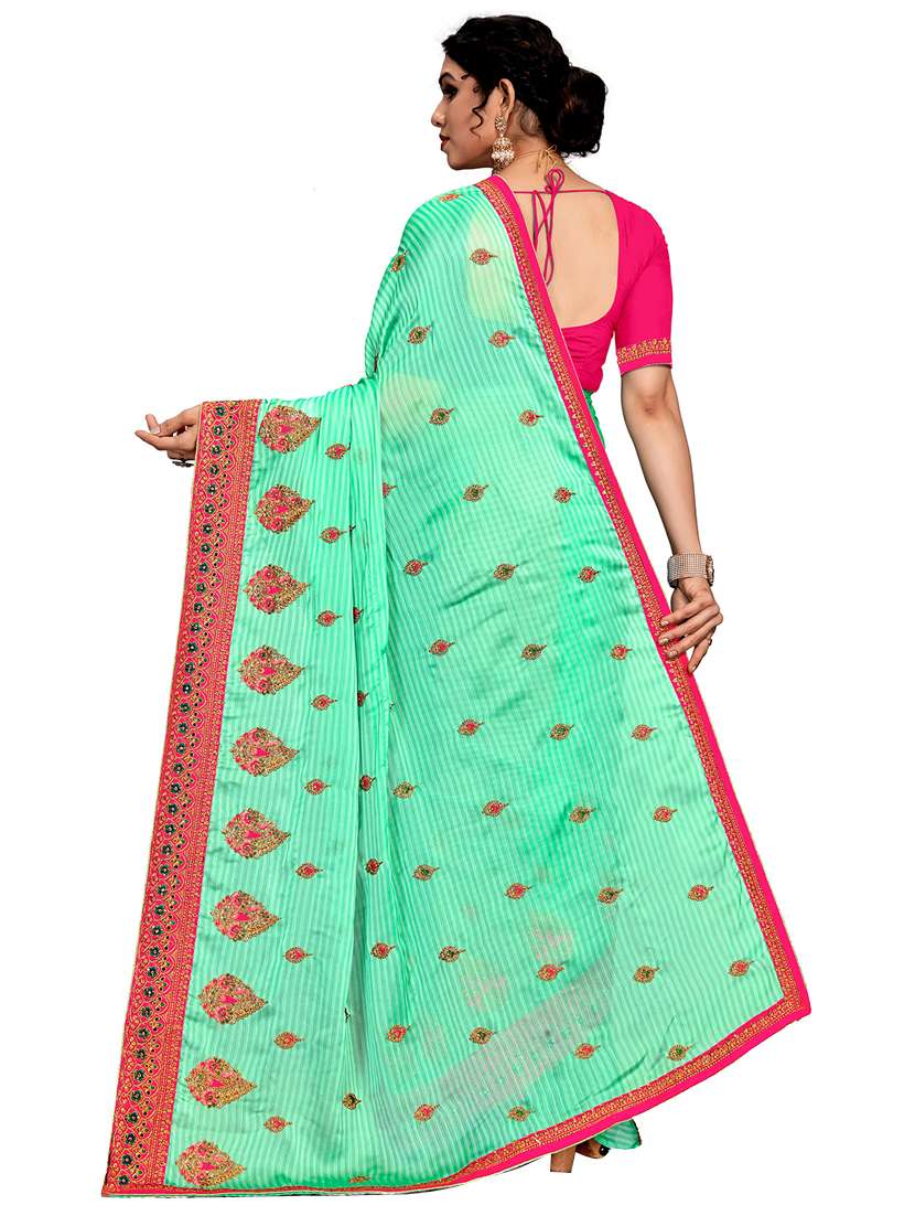 women sea green embroidered saree with blouse - 21318141 -  Standard Image - 1
