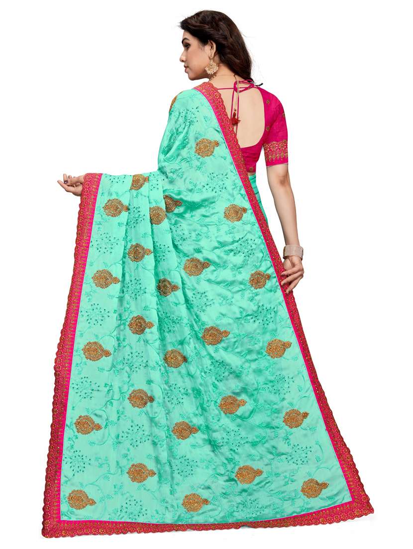women solid with work saree with blouse - 21318166 -  Standard Image - 1