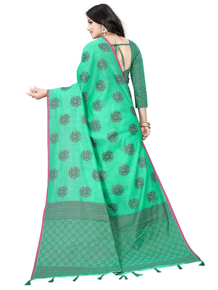 women green chanderi saree with blouse - 21318190 -  Standard Image - 1
