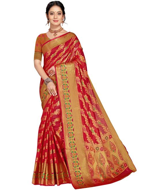 women red banarasi saree with blouse - 21318204 - Standard Image - 0