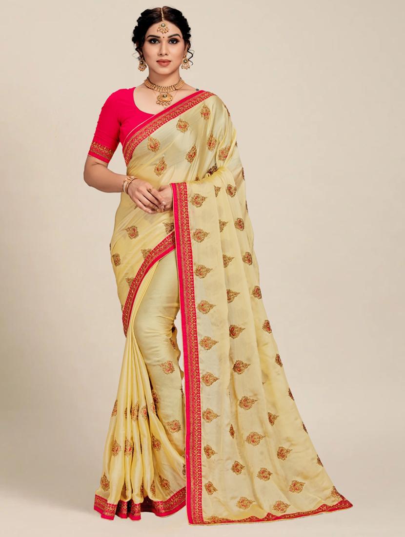 women beige printed saree with blouse - 21318254 -  Zoom Image - 0