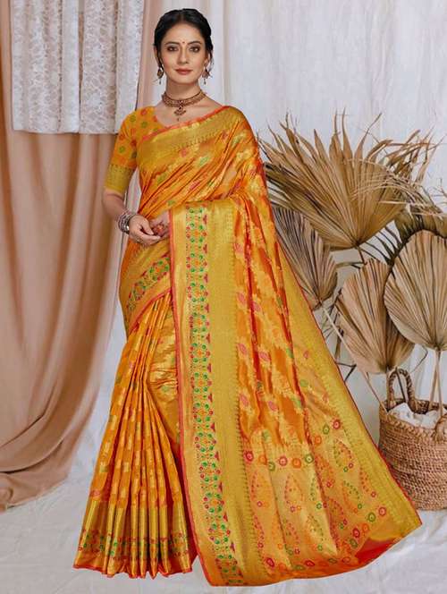 women orange banarasi saree with blouse - 21318273 -  Standard Image - 0