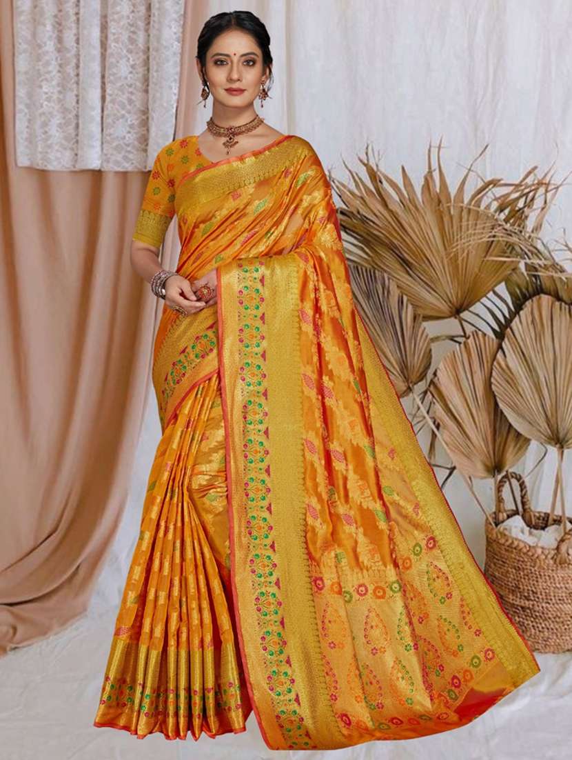 women orange banarasi saree with blouse - 21318273 -  Zoom Image - 0