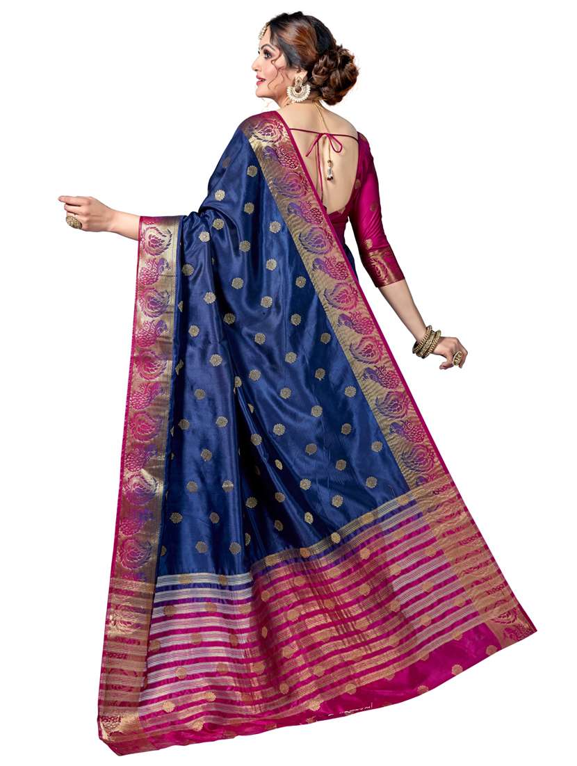 women navy blue kanjivaram saree with blouse - 21318290 -  Standard Image - 1