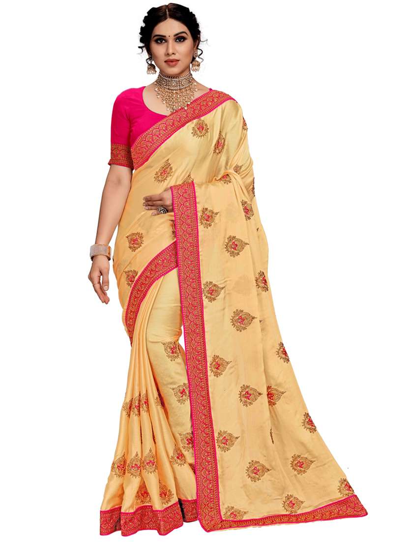 women orange printed saree with blouse