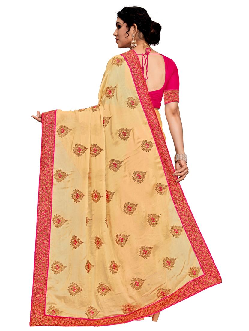 women orange printed saree with blouse - 21318355 - Standard Image - 1