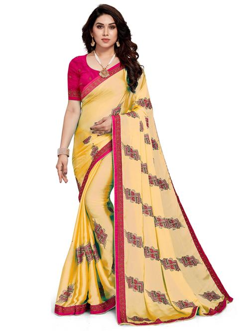 women yellow printed saree with blouse - 21318384 -  Standard Image - 0