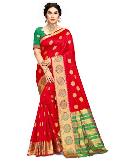 women red banarasi saree with blouse - 21318392 - Standard Image - 0