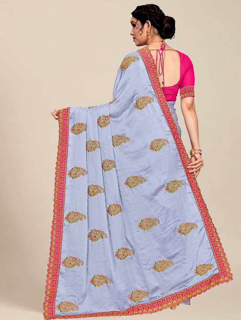 women solid with work embroidered saree with blouse - 21318428 -  Standard Image - 1