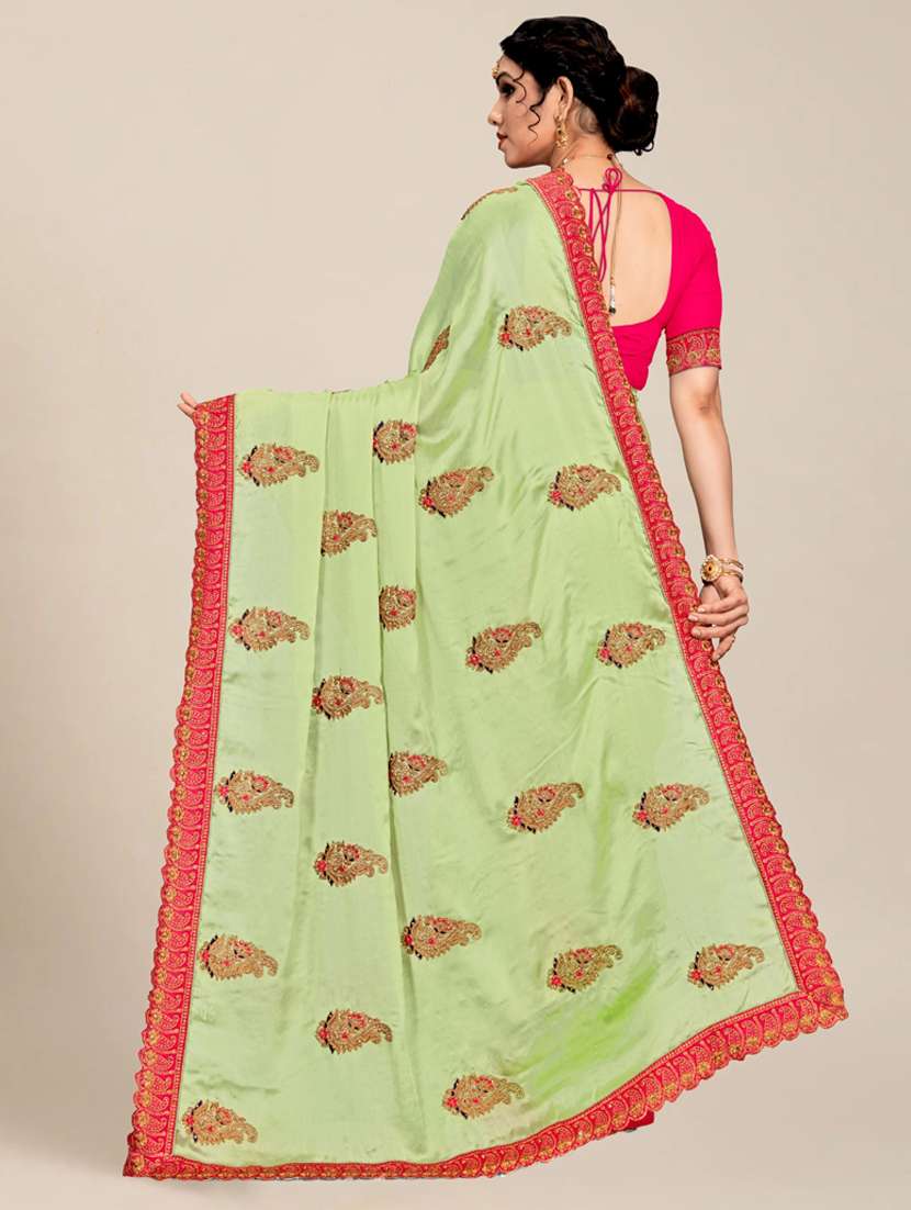 women solid with work embroidered saree with blouse - 21318434 -  Standard Image - 1