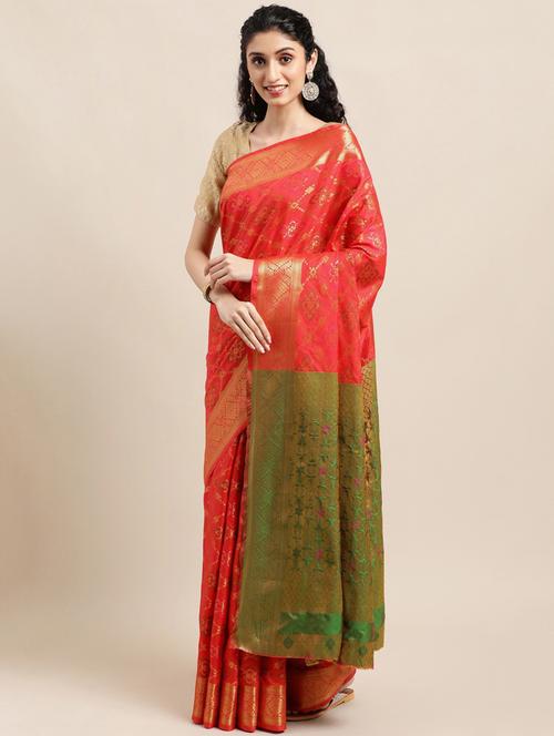 red self design patola saree with blouse - 21318437 - Standard Image - 0