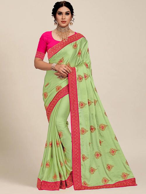 women solid with work embroidered saree with blouse - 21318443 -  Standard Image - 0
