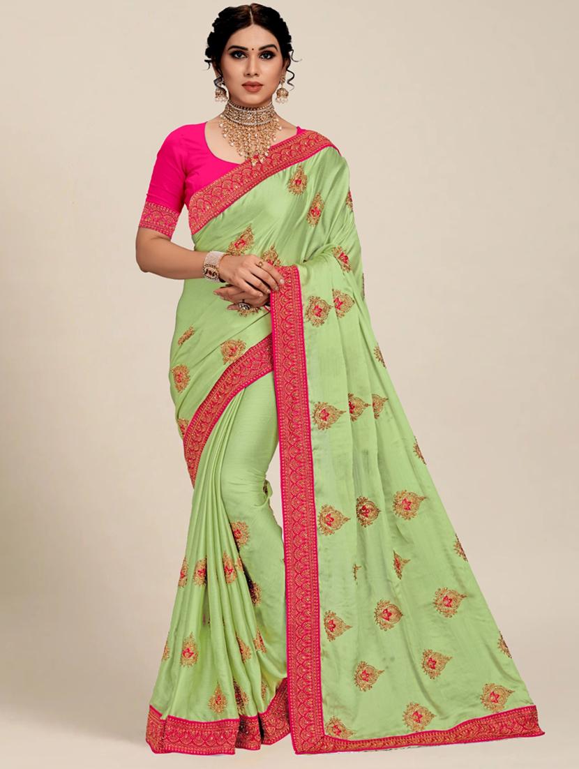 women solid with work embroidered saree with blouse - 21318443 -  Zoom Image - 0