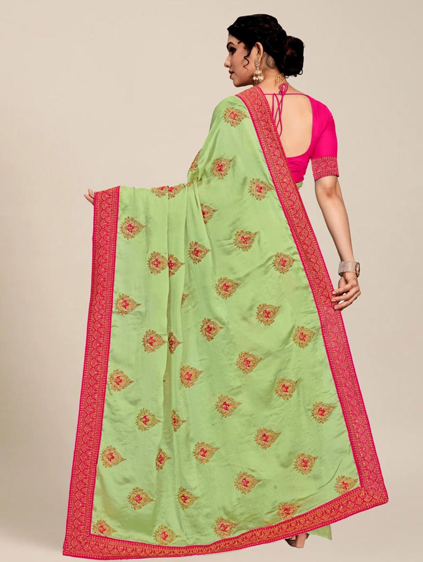 women solid with work embroidered saree with blouse - 21318443 -  Standard Image - 1