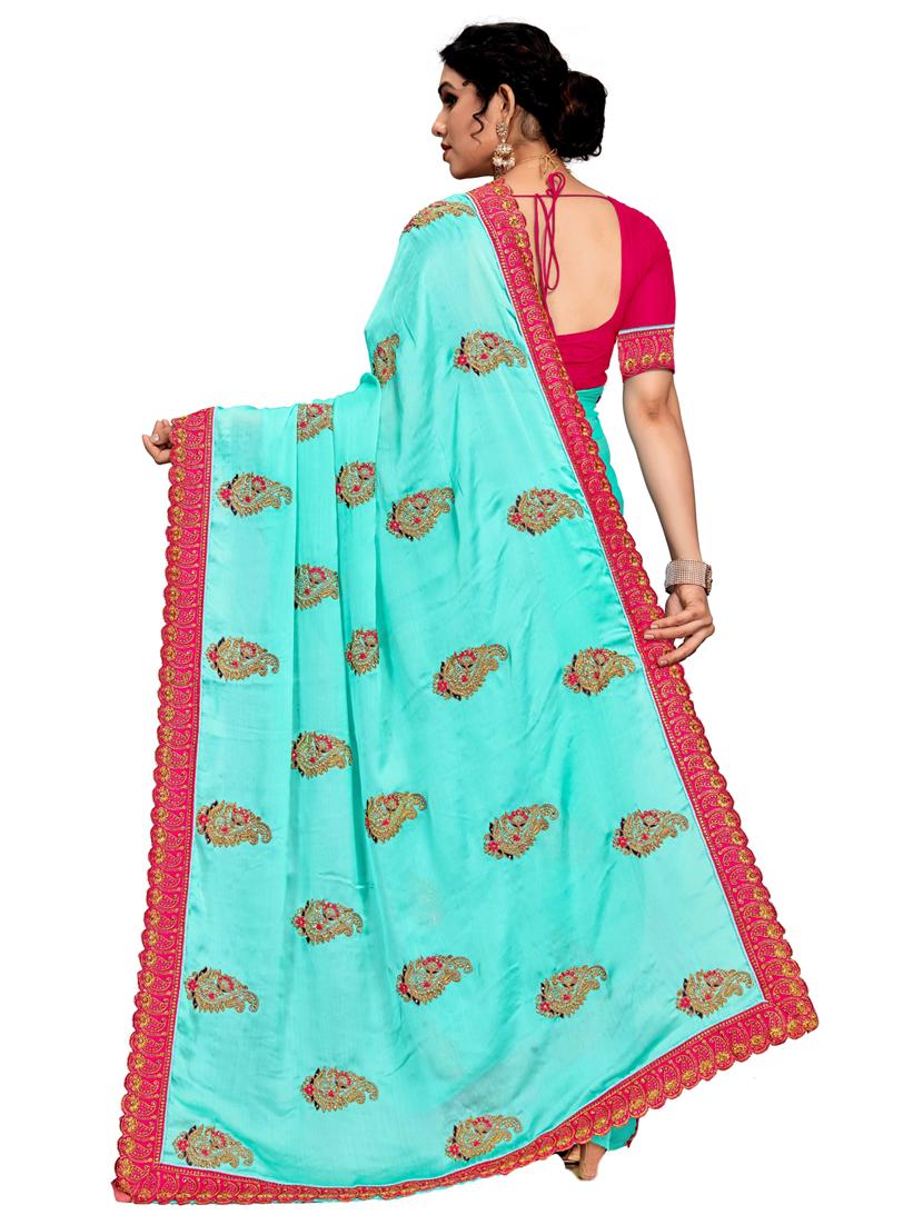 women sea green printed saree with blouse - 21318444 - Standard Image - 1