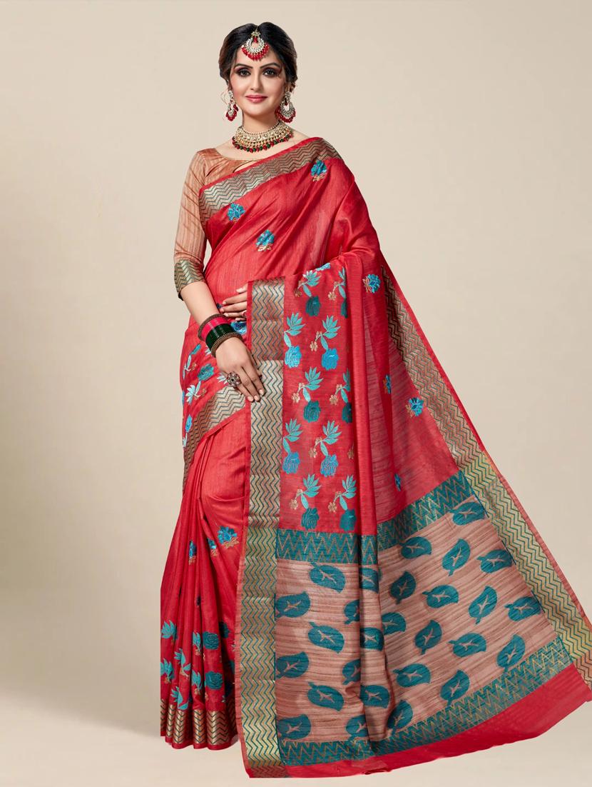 women solid with work embroidered saree with blouse - 21318448 -  Zoom Image - 0