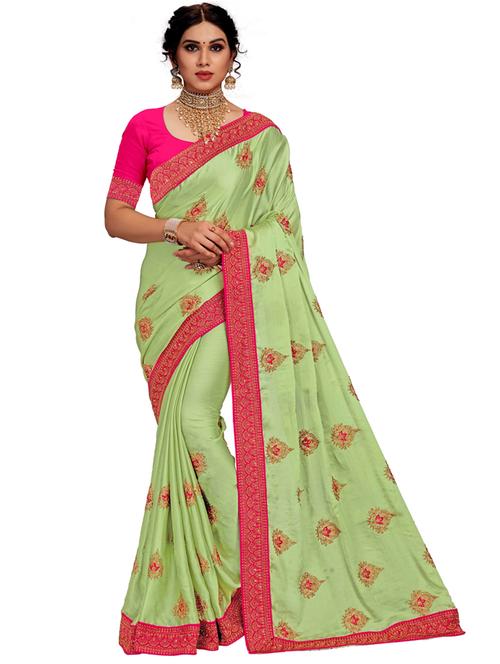 women solid with work embroidered saree with blouse - 21318466 -  Standard Image - 0