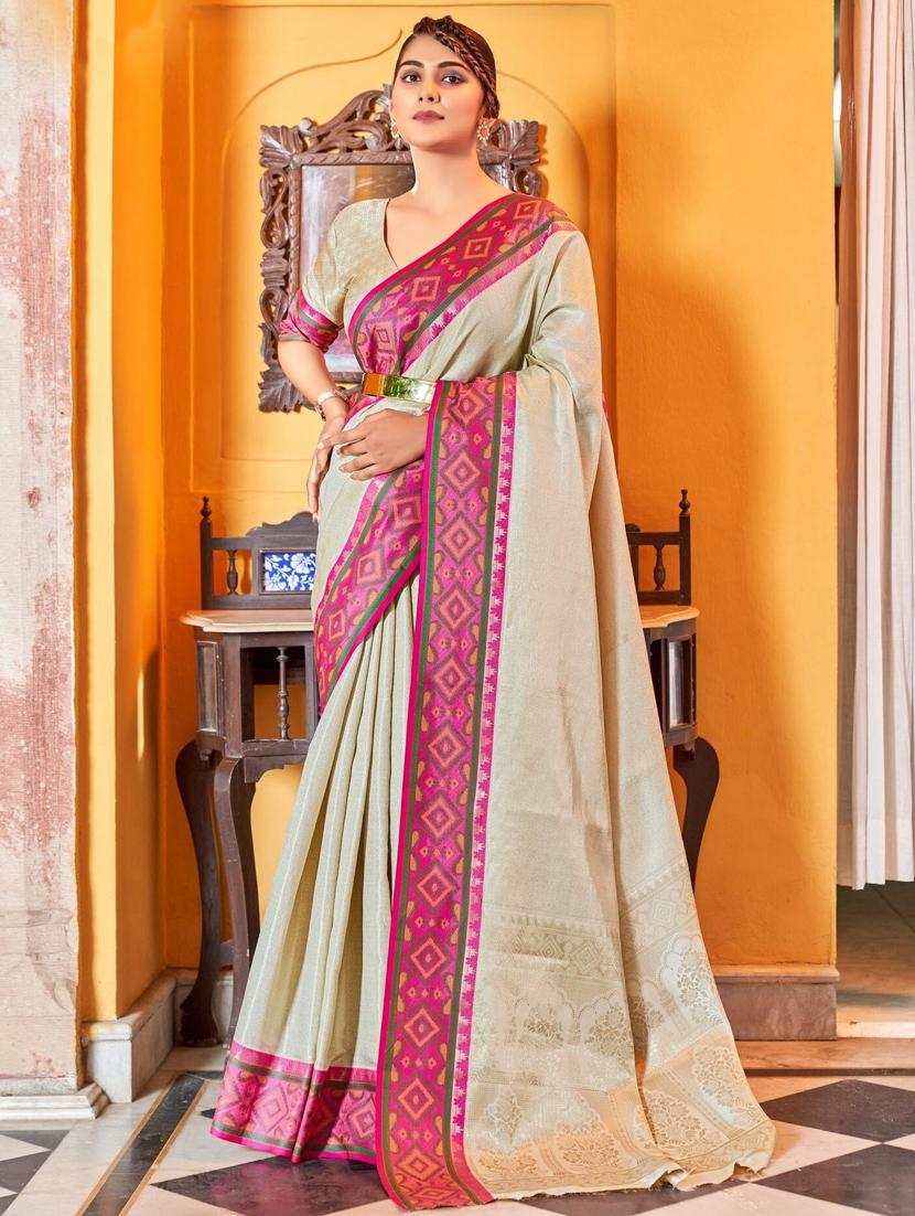 women off white kanjivaram saree with blouse