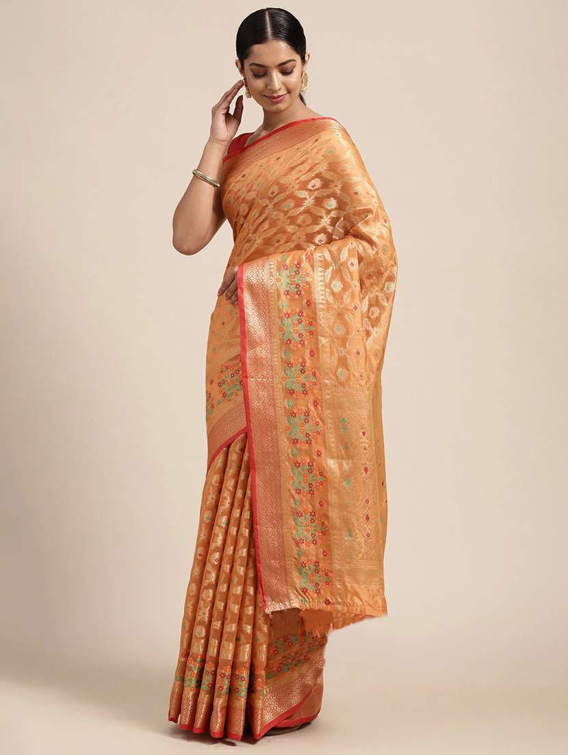 women orange banarasi saree with blouse