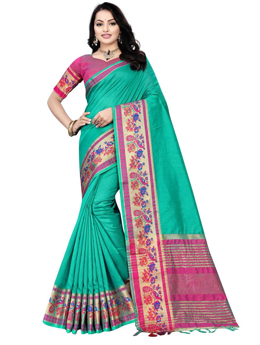 women solid with bordered saree  with blouse