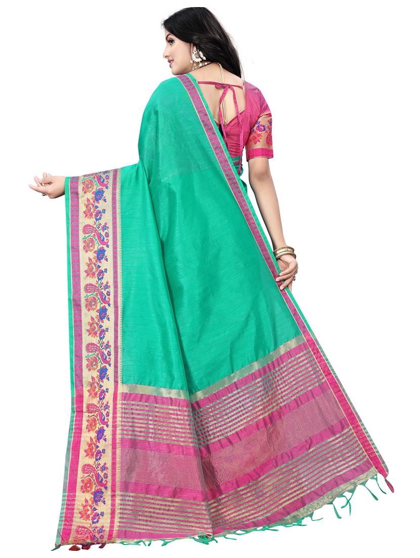 women solid with bordered saree with blouse - 21318520 - Standard Image - 1