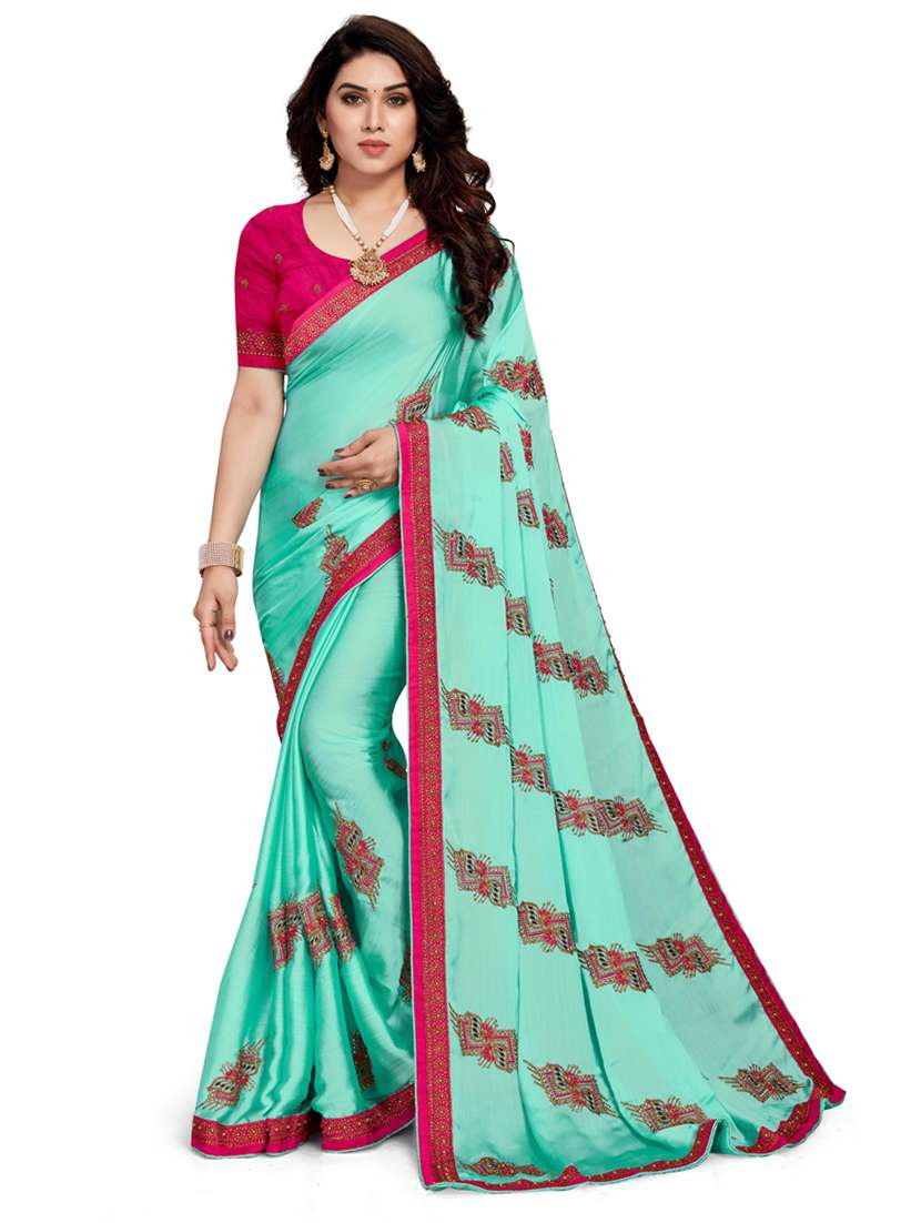 women light blue printed saree with blouse