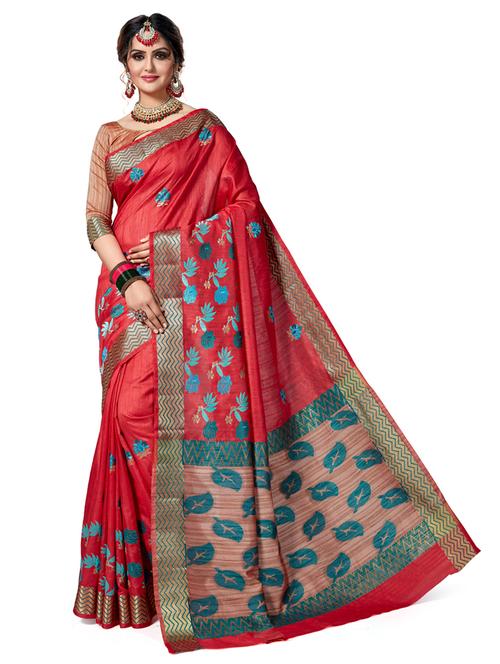 women red printed saree with blouse - 21318542 - Standard Image - 0