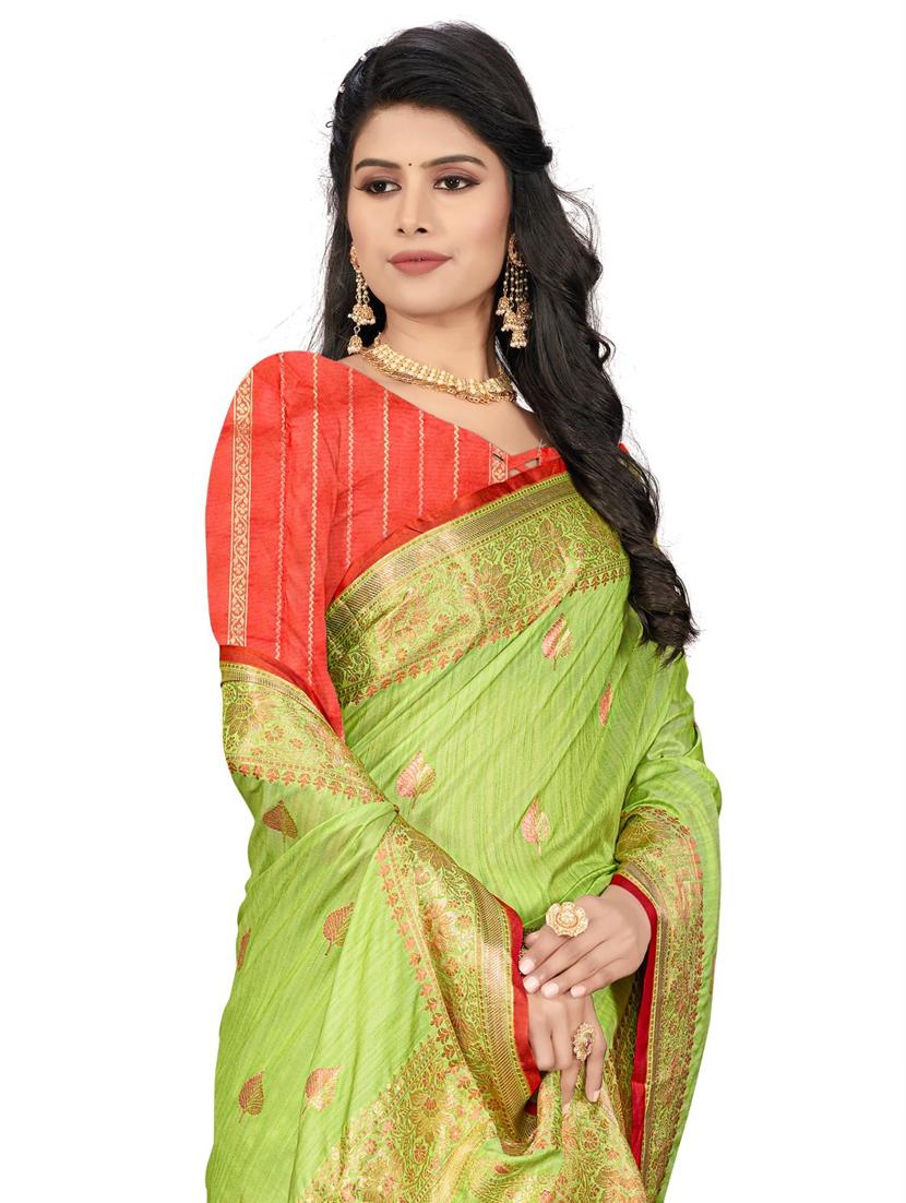 women green banarasi saree with blouse - 21318592 -  Standard Image - 1