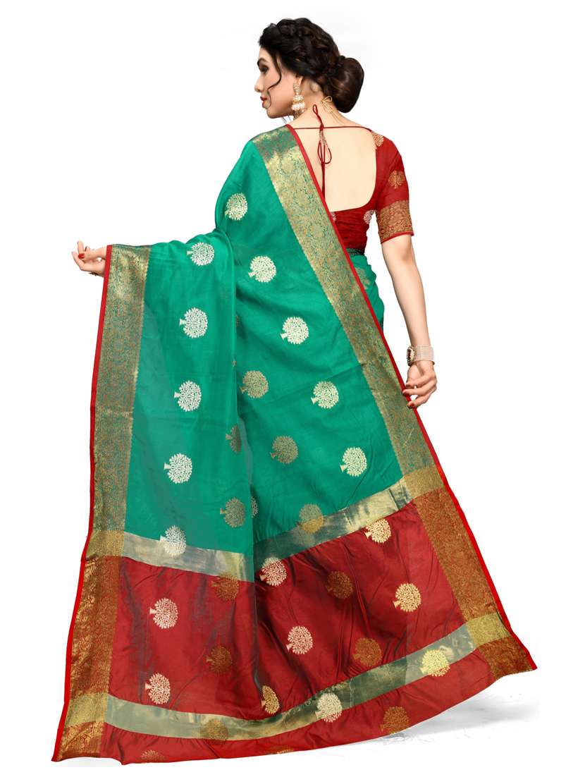 women green handloom saree with blouse - 21318601 -  Standard Image - 1